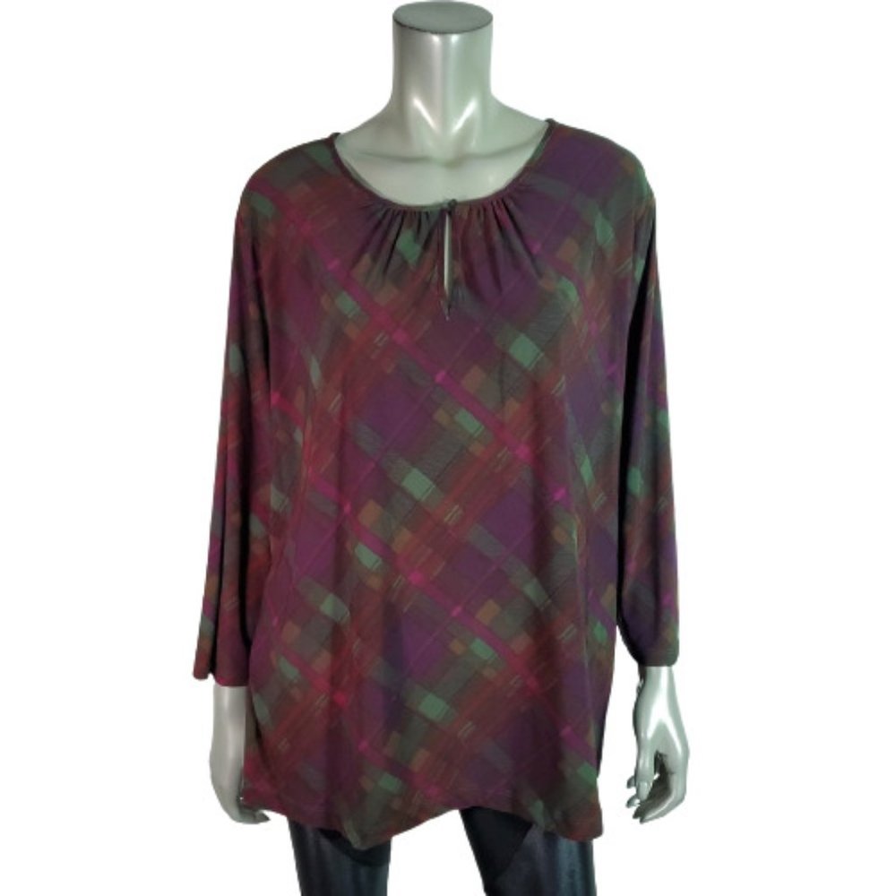 Chaps Top Plus Size 1X Stretch Long Sleeve Keyhole Pullover Casual Purple‎